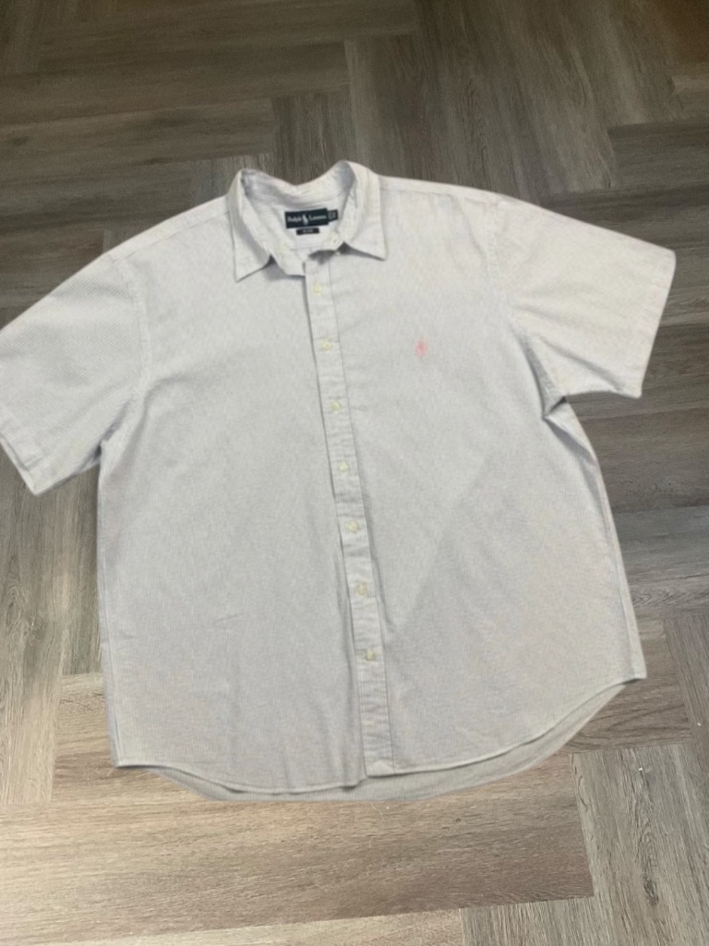 Ralph Lauren Blake Seersucker Stripe Short Sleeve Shirt Mens 2X Big Blue White